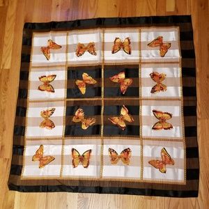 Butterfly Scarf, Black, white, orange 40" x 40"